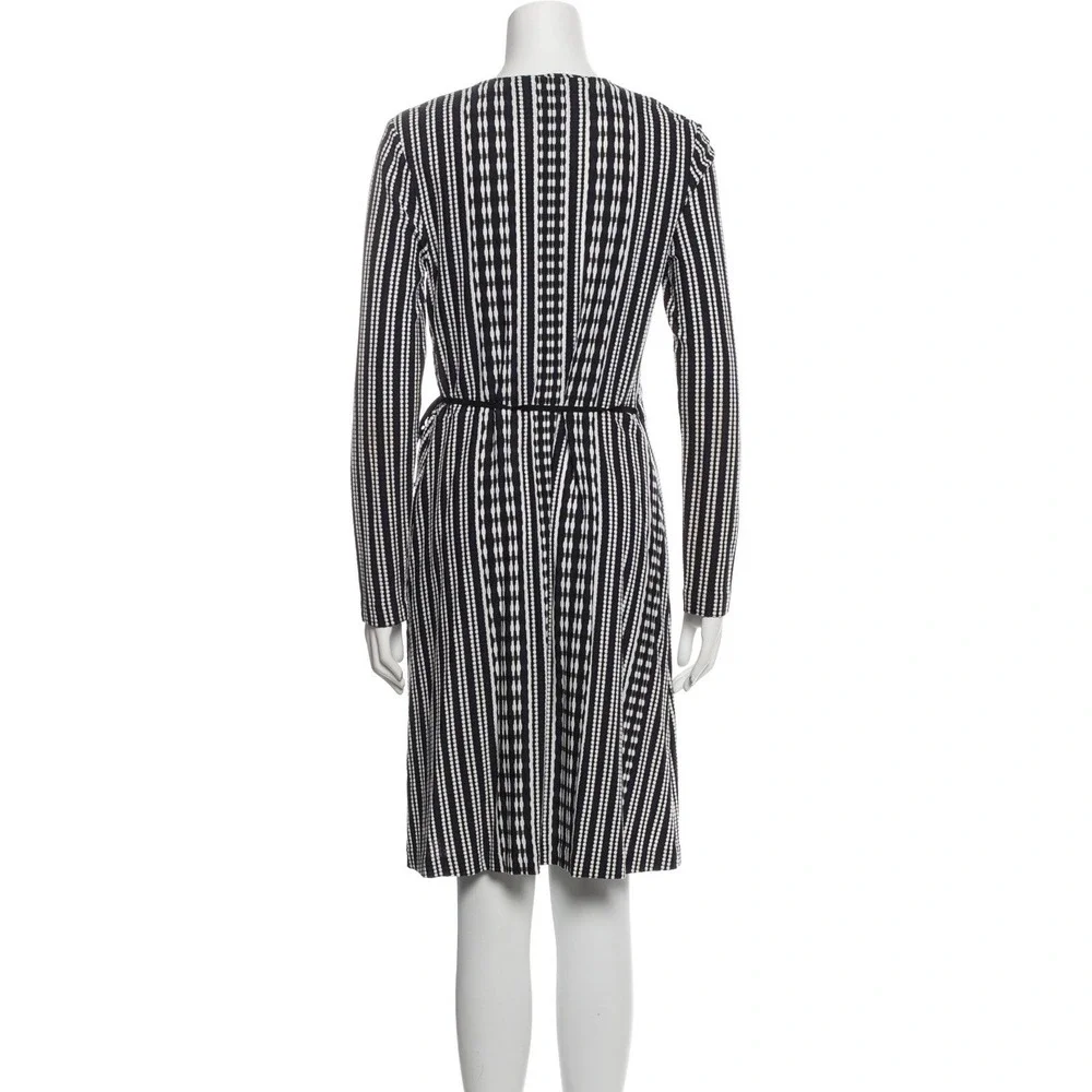 Tory Burch Dress Navy Oxford Stripe Jacquard Wrap Classic Workwear Luxury Size M